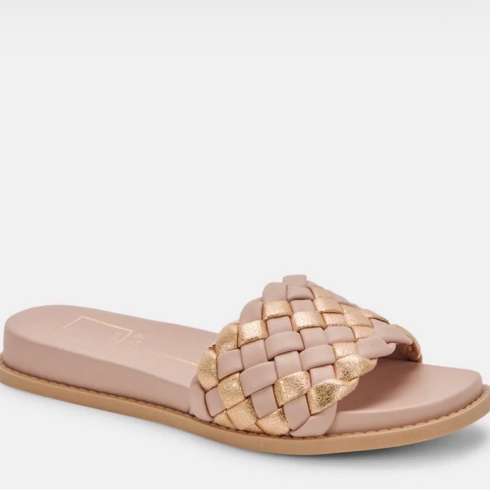 Dolce Vita ☀️ Gold and Nude Woven Slides Size 11